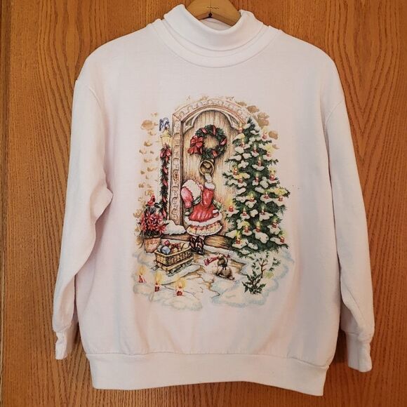 Adorable Vintage Nutcracker Christmas Sweatshirt One Pc Turtleneck Layered Look - Picture 2 of 9